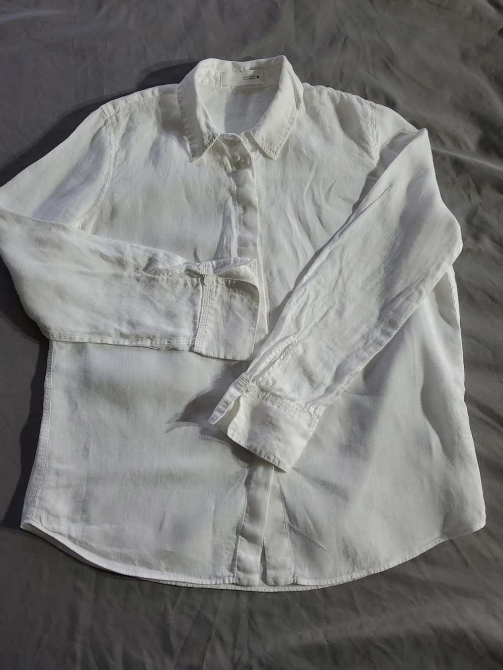 Zara Womens Med White Button-Front Long Sleeve Blouse